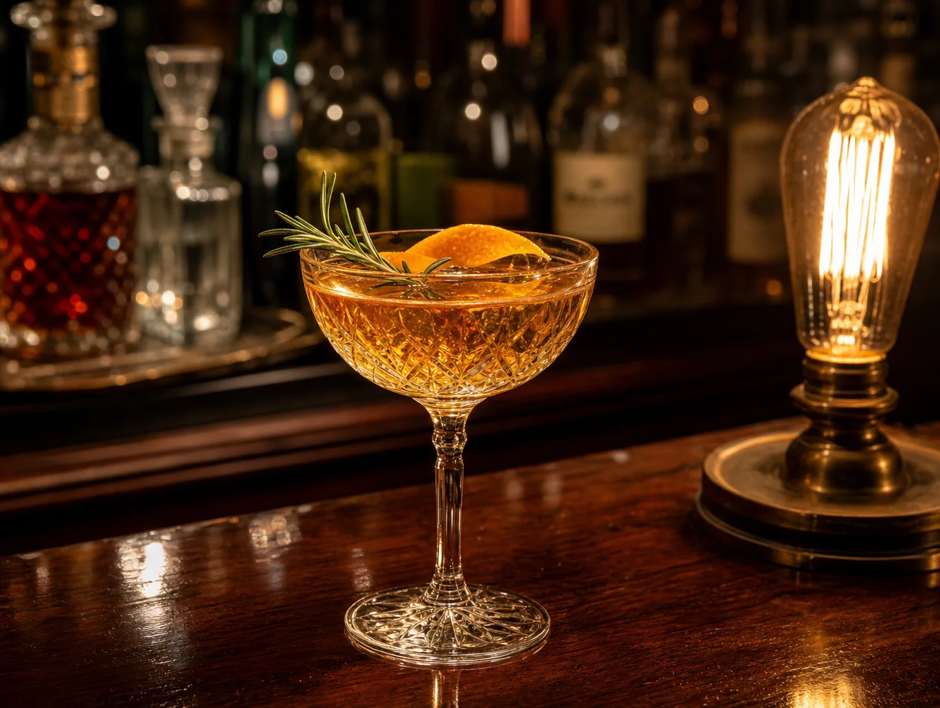 Refreshing French aperitif cocktail on a polished brass bar top